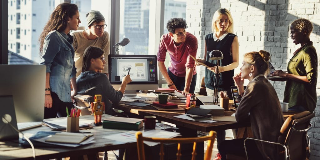 six people in a meeting