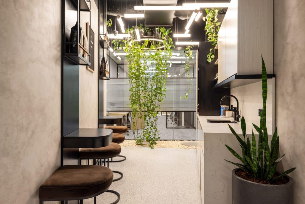 a coworking space with sink